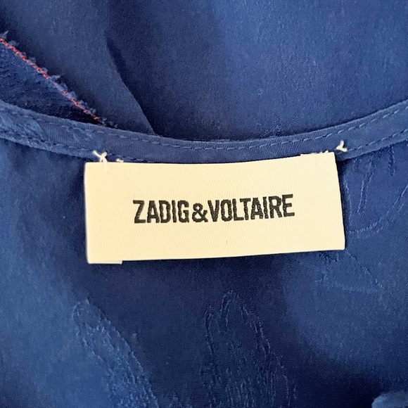 Zadig & Voltaire Blue Time Lace-Up Ruffled Jacquard Silk Top Size Extra Small - Picture 3 of 4